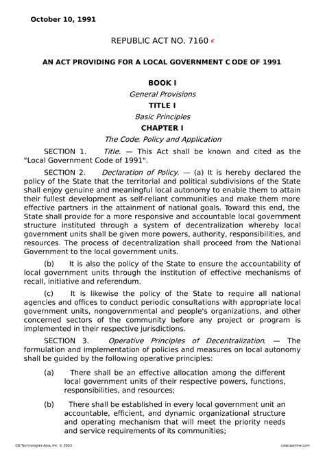 the law of the city|REPUBLIC ACT NO. 7160 AN ACT PROVIDING FOR A LOCAL .